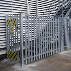 Palisade fencing on a commercial site